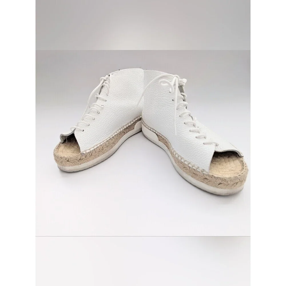 Miista Women's (Sz 36) White Leather Lace-Up Peep-Toe Espadrilles/Shoes/Sandals